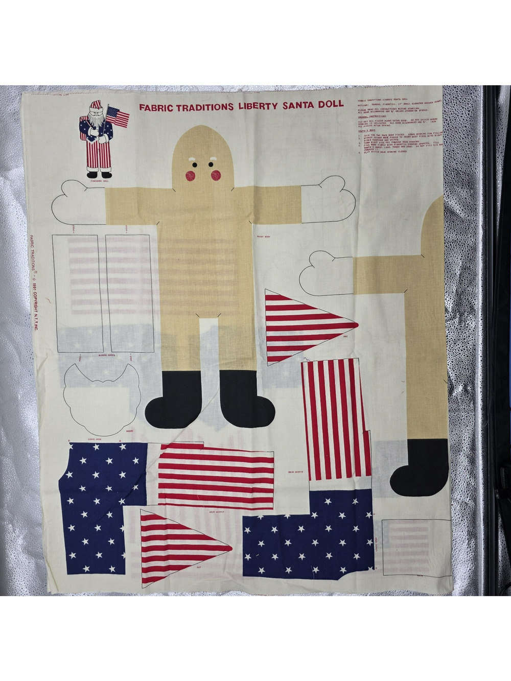 Vtg 1991 Liberty Santa "Sew & Stuff" Doll Cut and Sew Fabric Panel 36"x58" Read